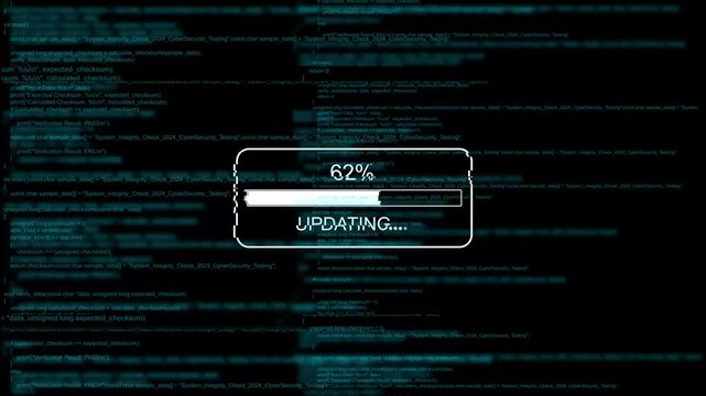 Digital software update progress bar on cyber security code background, loading