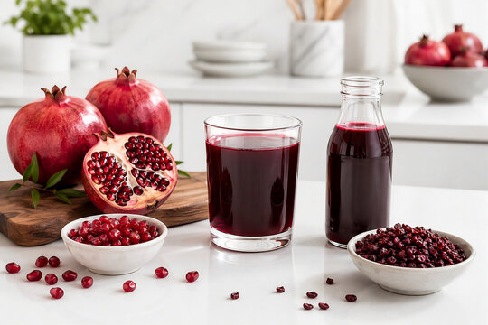 Pomegranate Processing into Pomegranate Juice, Syrup and Dried Pomegranate Seeds, Food Production Concept