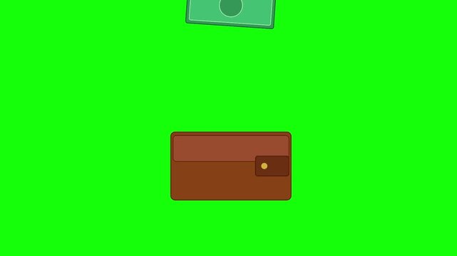 Wallet Receiving Falling Dollar Bill Animation on Green Screen