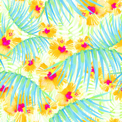 Tropic summer seamless Hawaiian watercolor pattern © AineGing