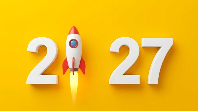 The year 2027 depicted with a rocket ship replacing the zero for a futuristic concept