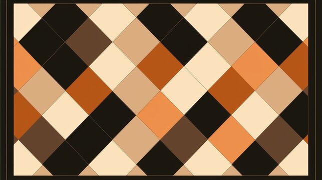 A geometric pattern of squares and rectangles in various shades of brown, beige, and orange.