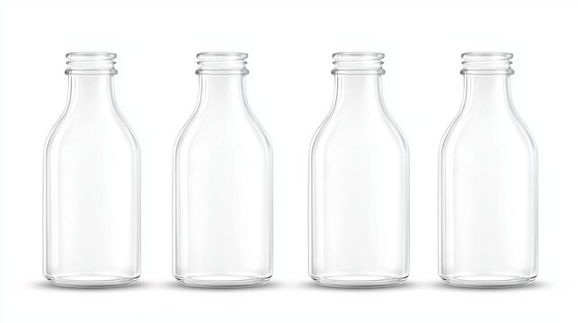 Four clear glass bottles with screw-on caps.