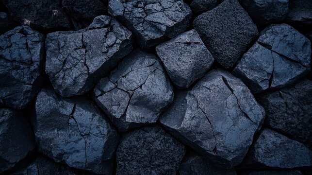 A close-up image of a pile of dark gray rocks with jagged edges.