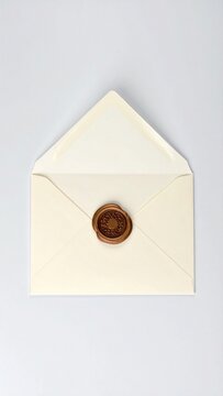 Elegant Ivory Envelope with Vintage Wax Seal on Minimalist Light Gray Background for Stationery and Invitation Concepts
