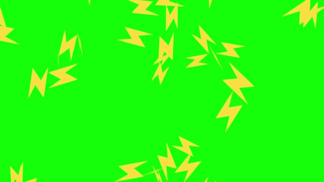 Lightning Bolts Animation Falling Down on Chroma Key Green Screen