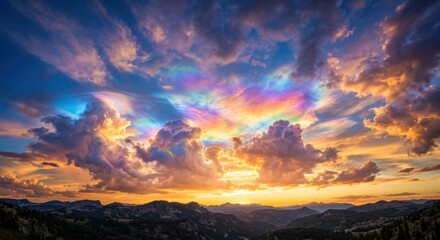 Fototapeta premium Rainbow Clouds Above Mountains During Sunset