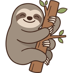 Fototapeta premium Cute Cartoon Sloth Hanging on a Tree Branch Vector Illustration for Nursery Decor