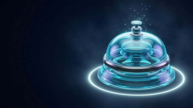 Digital service bell concept representing customer support and online assistance with reception customer assistance holographic technology abstract communication