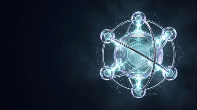 Abstract science glowing atomic nucleus molecule digital illustration with molecule abstract futuristic technology particle chemistry research innovation