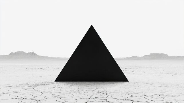 A black triangle in a white desert landscape.