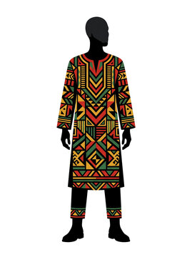 Bold Vector Poster of a Full-Body Silhouette with Dashiki Pattern