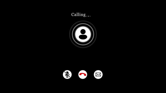 Incoming mobile phone call screen interface animation with calling status and mute decline options incoming call