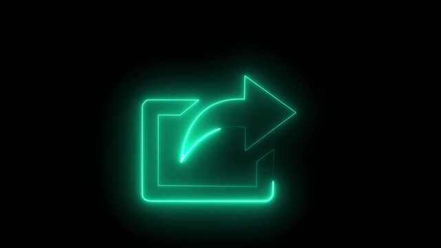 Animated Green Neon Share Icon on Black Background, Social Media File Sharing and Communication