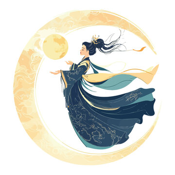 chang'e flying to the moon, mid-autumn festival, festival, asia, vector, transparent background, woman, beauty
