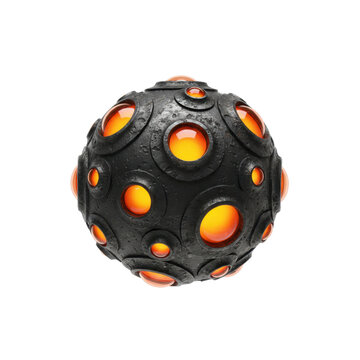 Futuristic Black Sphere with Glowing Orange Glass Orbs
