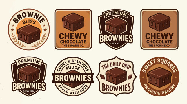 Chocolate brownie bakery and dessert logo set.