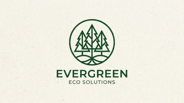 Abstract stylized evergreen trees in circular logo emblem