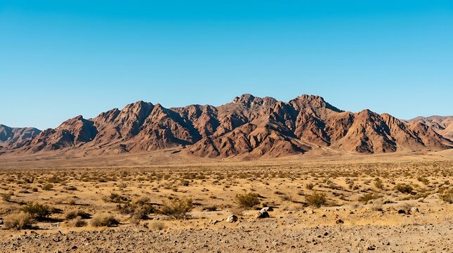 Rugged mountain range rising above a barren desert floor. Excellent for tourism and geography educational graphics.