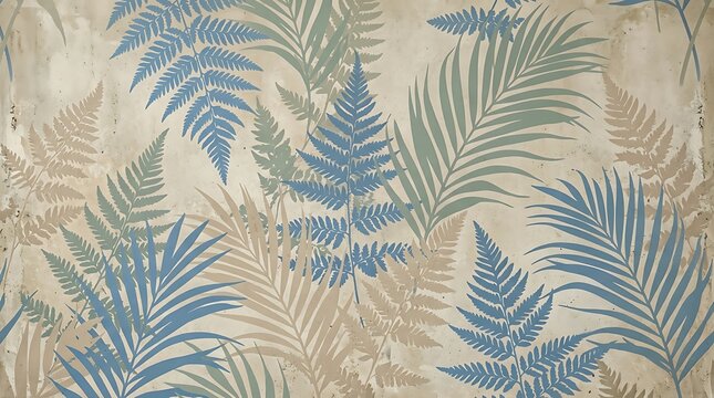 Vintage fern leaves pattern wallpaper. Stylish botanical background for interior design.