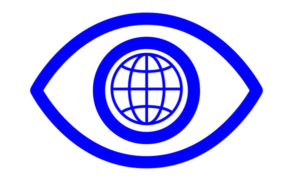 Blue Globe in Eye Icon Isolated on Transparent Background PNG World Vision Vector Symbol
