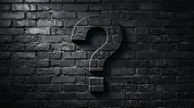 A large question mark shaped into a dark brick wall. Concept for problem solving, FAQs, and business strategy.
