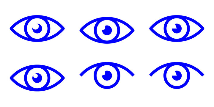 Blue Flat Eye Icon Set Isolated on Transparent Background PNG Vision Sight Vector Symbols