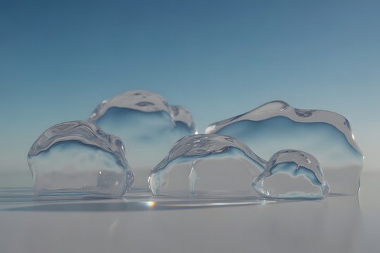 Icy blue and white reflective ice texture 3D background | Cool liquid glass surface | Glacial frozen water block abstract illustration | Clean minimal icy backdrop with copy space for creative