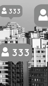 City filled with follower icons 4k