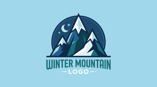 Winter mountain logo emblem with snow peaks.