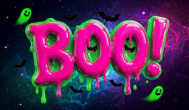 Vibrant Pink Gooey "BOO!" Halloween Spooky Candy Horror Background