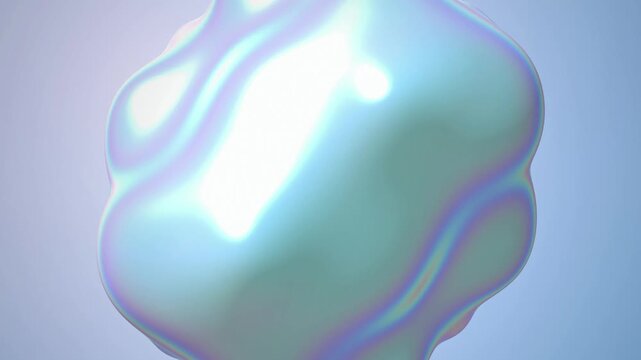 An iridescent liquid droplet morphs in a seamless loop