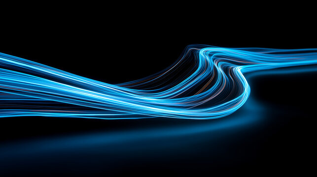 Abstract Blue Neon Light Streaks on Black Background