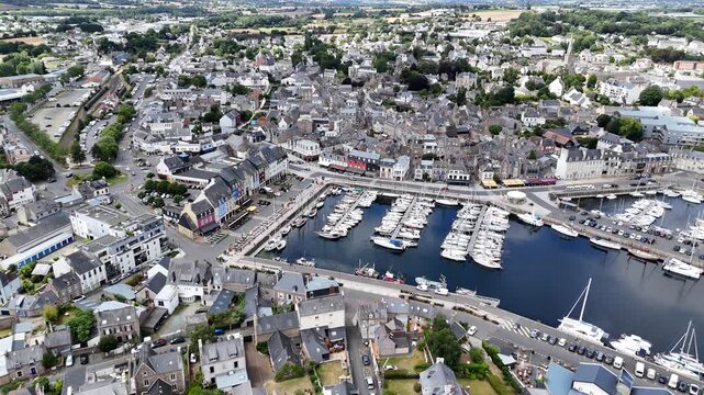 Port de Paimpol Brittany France Historic Harbour high angle drone aerial view