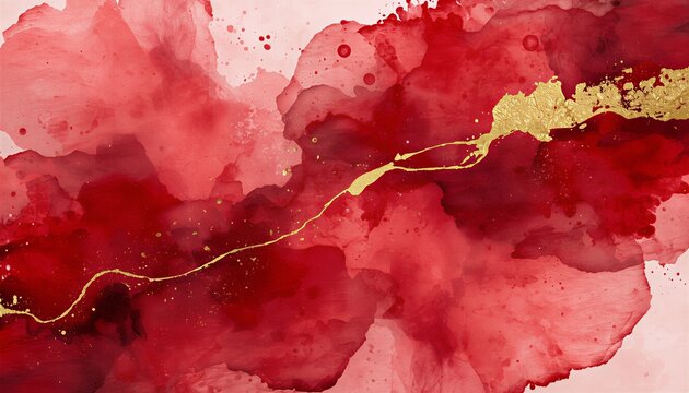 Luxury red and gold watercolor texture background, elegant abstract paint wash for wedding invitation.