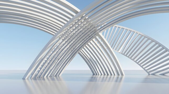 White parametric structure with curved crossing arches for modern spaces.