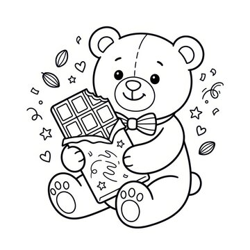 Cute teddy bear with chocolate bar