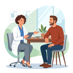 Fototapeta premium Doctor and Patient Consultation in Modern Clinic, Vector Illustration