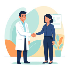 Fototapeta premium Doctor and Patient Shaking Hands in Modern Office with Abstract Background and Plants