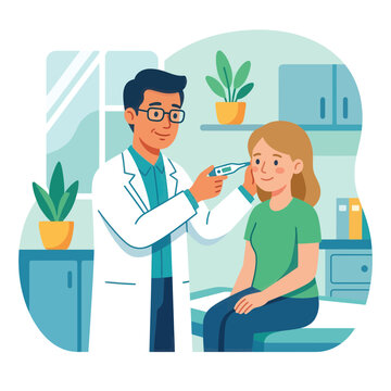 Doctor checking patient's temperature with digital thermometer in clinic examination room