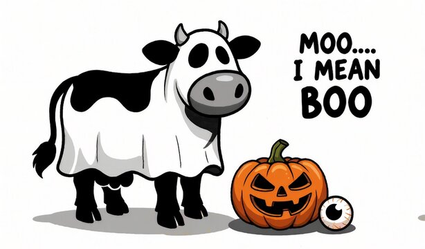 Cute Cow Boo Halloween Cartoon Spooky Farm Animal Illustration