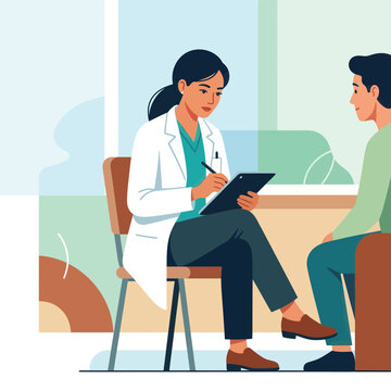 Doctor Consulting Patient: Healthcare Consultation, Medical Diagnosis, and Professional Advice Vector Illustration