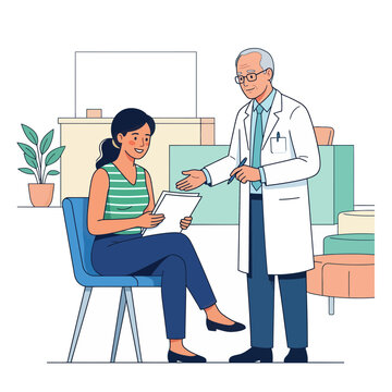 Doctor Consulting Patient in a Modern Clinic, Vector Illustration