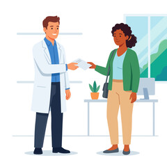 Fototapeta premium Doctor Giving Paperwork to Patient in Modern Clinic Office