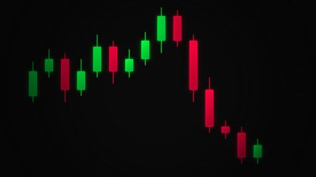 A financial candlestick chart displays the volatile price movements of a currency pair showing how market traders react to changing economic conditions during a period of high selling pressure