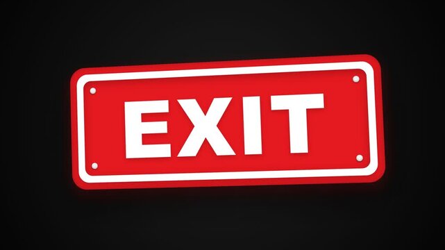 A bright red rectangular safety plaque displaying white lettering signals passengers toward the designated doorway location for building evacuation during emergency situations requiring a rapid