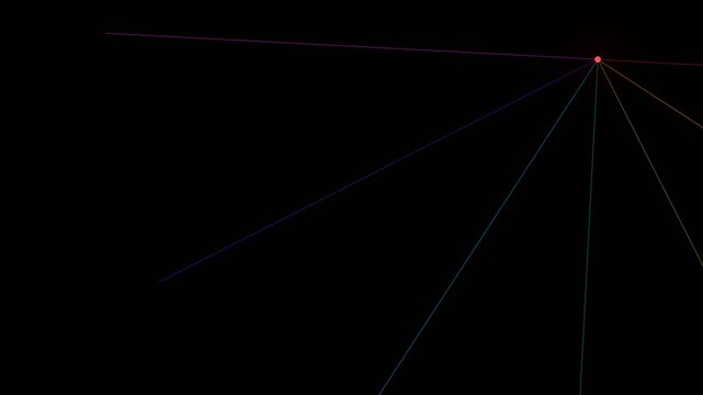 Lines converge toward a single luminous point set against a deep black void background.