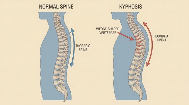 Comparison of Normal Spine Anatomy and Kyphosis Spinal Condition.