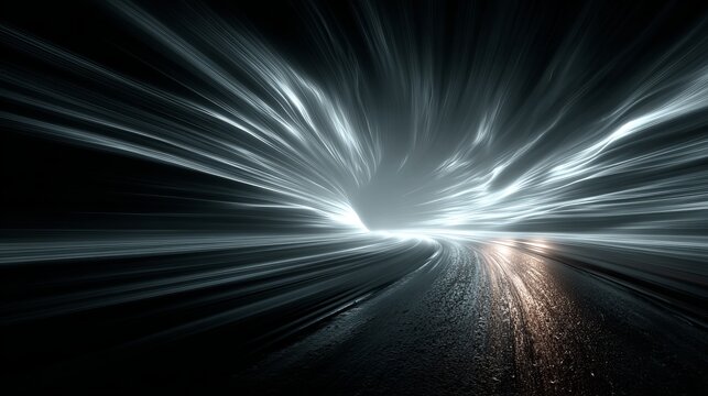 Abstract light streaks create a sense of speed and motion.