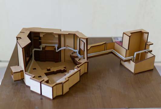 Interior architectural floor plan model on a table